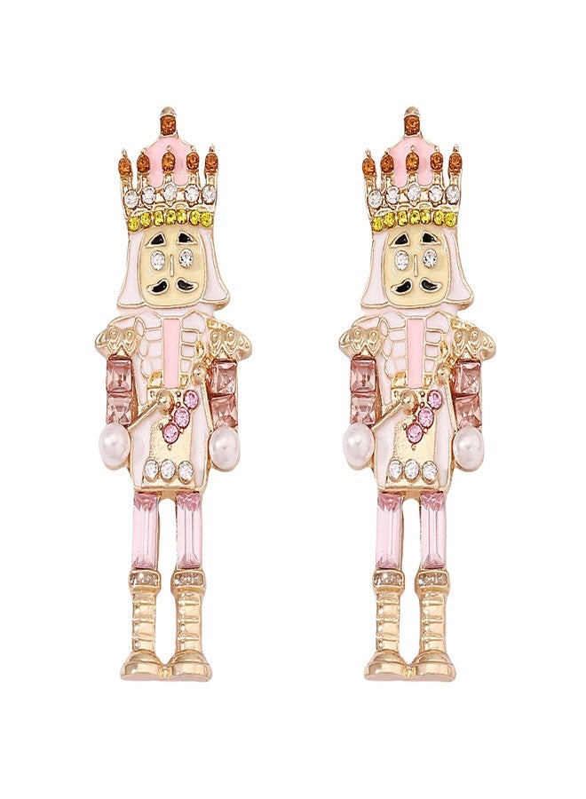 IS4U Christmas Earrings Nutcracker Earrings Cartoon Earrings Creative Beaded Santa Claus Earrings Cute and Fun Nutcracker Novelty Earrings Christmas Party Jewelry for Women (Pink) - Image 1